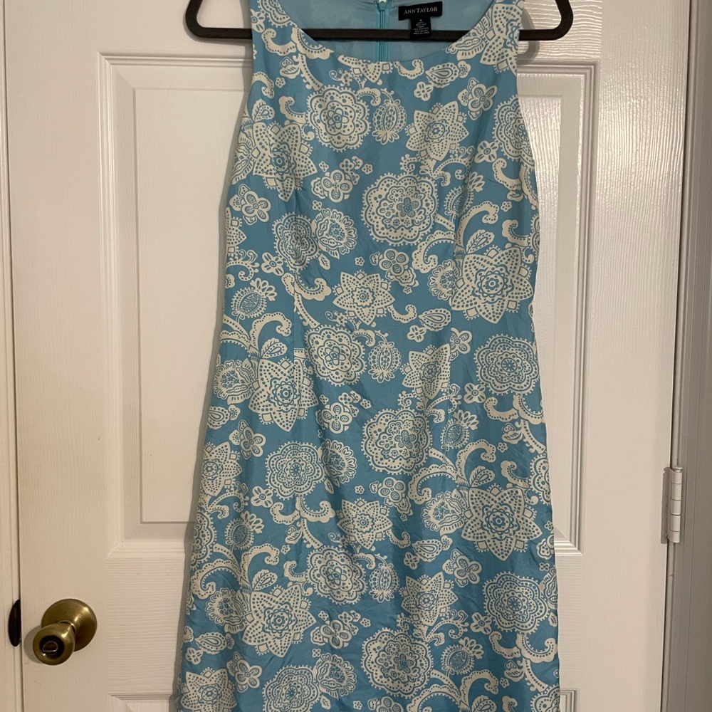 Ann Taylor Light Blue and White Patterned Mini Dress